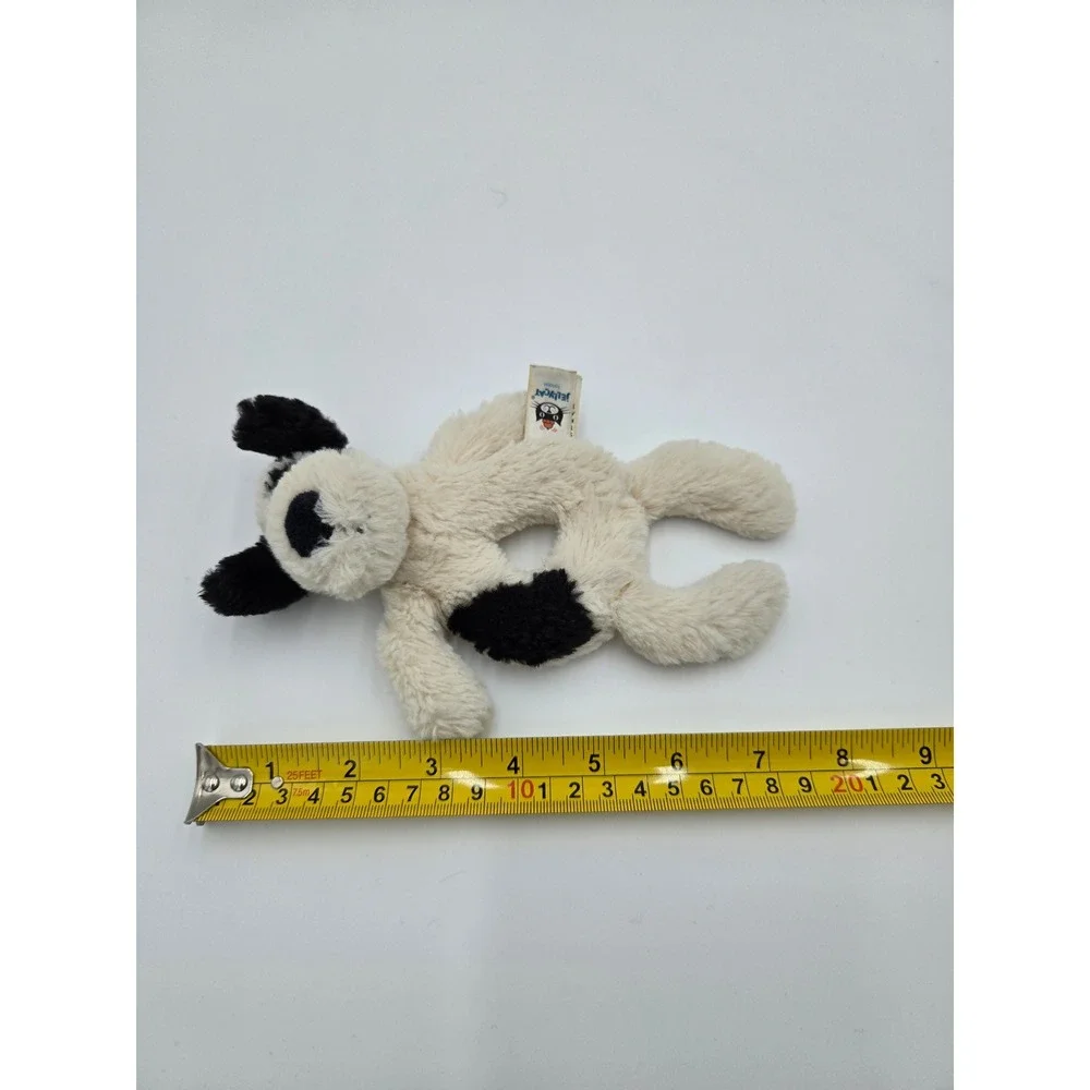 Jellycat London Bashful Black and White Puppy Dog Ring‎ Rattle Plush Toy 7